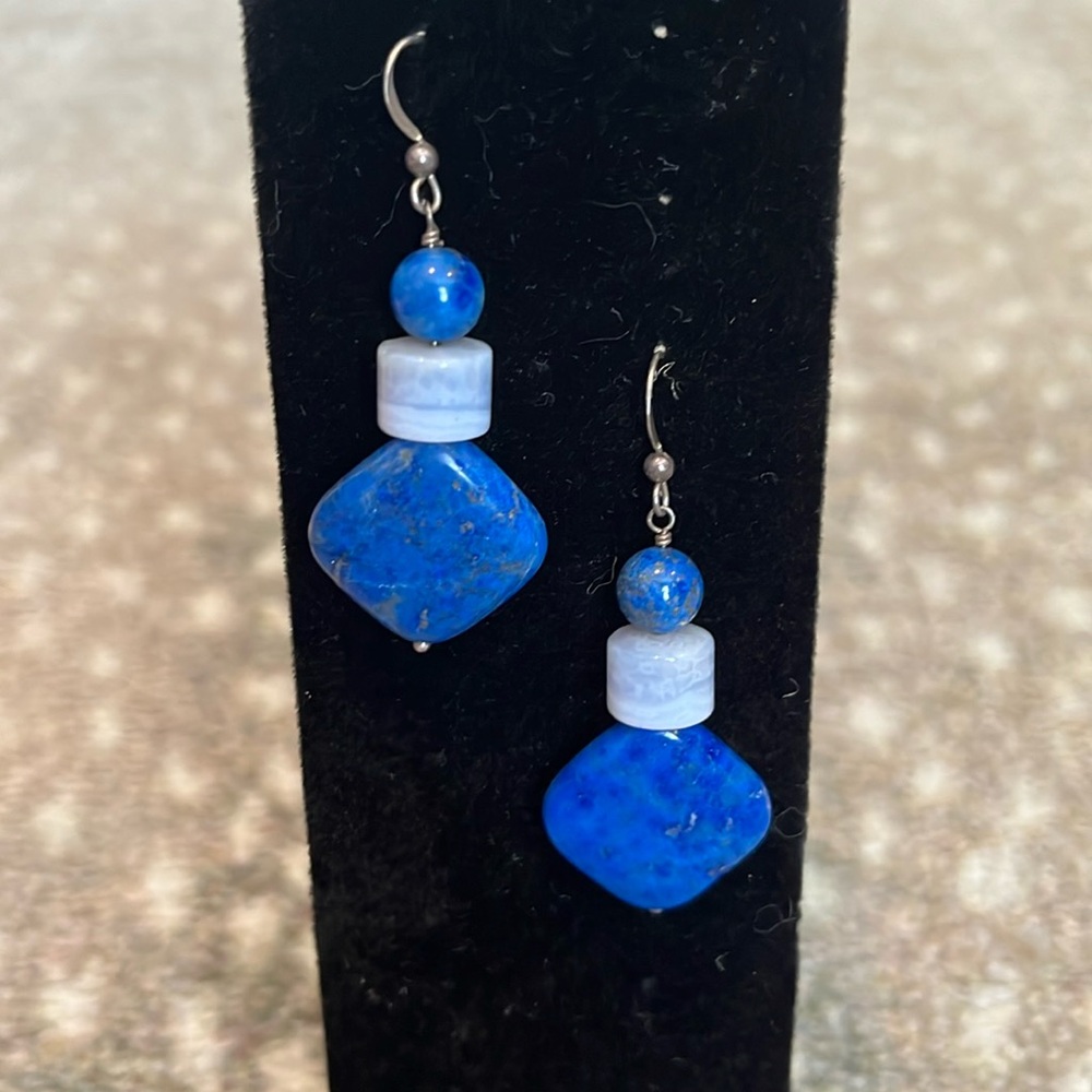 Lapis Lazuli and Banded Agate Earrings